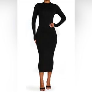 N By Naked Wardrobe - Black Bare Long Sleeve Midi Dress - Size Small